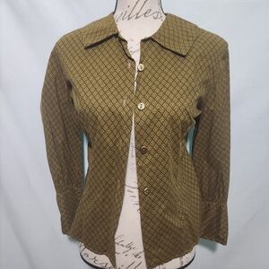 Vintage Alice Stuart Olive Green Patterned Shirt. 16/36. Button Up.